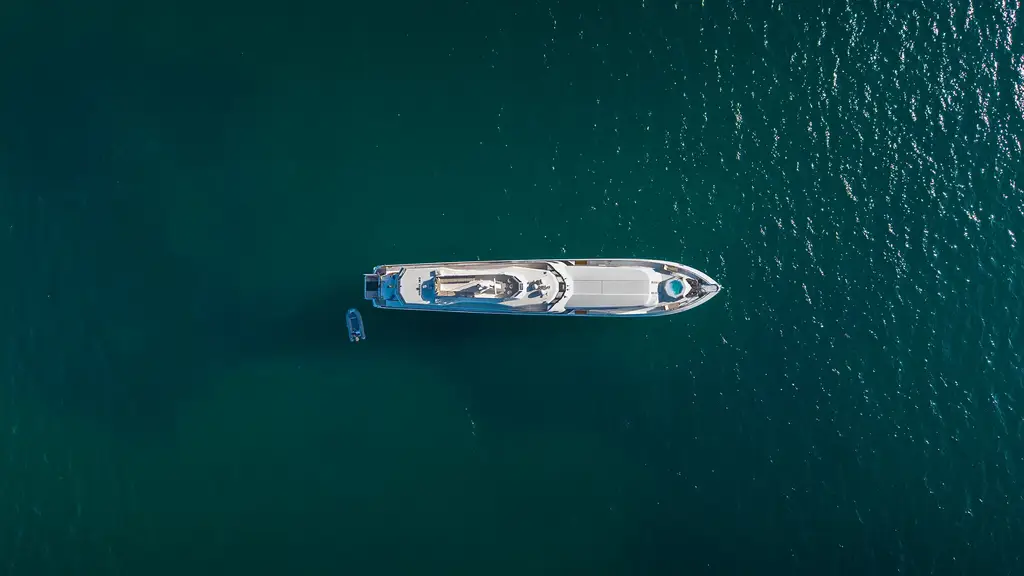 Aerial view of M/Y Vision Pikaia on Galápagos waters