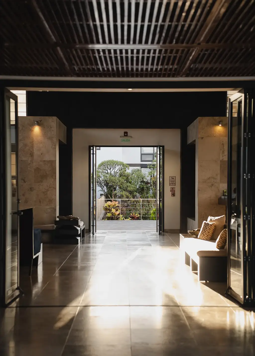 Sunlit interior hallway at Pikaia Lodge