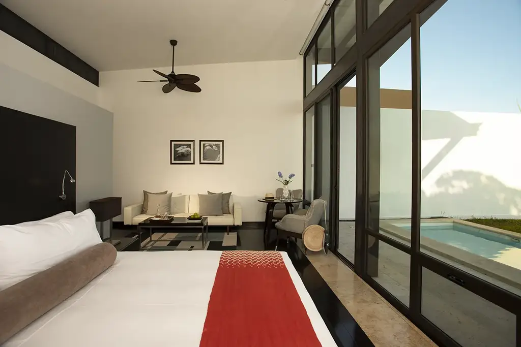 Pool Suite bedroom looking out to the plunge pool