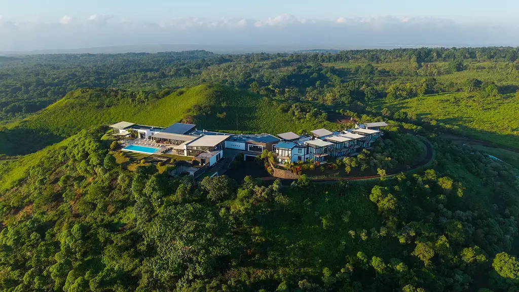 Aerial view of Pikaia Lodge on Santa Cruz Island