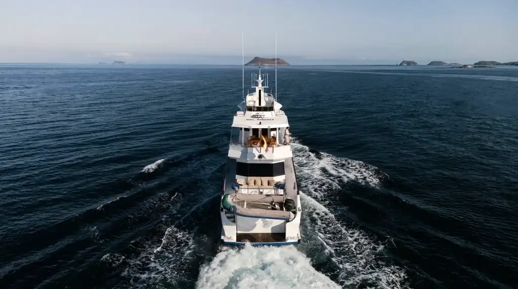 Private yacht wake at sea